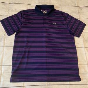 Under Armour Clubhouse Mens Size XL Heat Gear Golf Polo Shirt Purple Blue Stripe